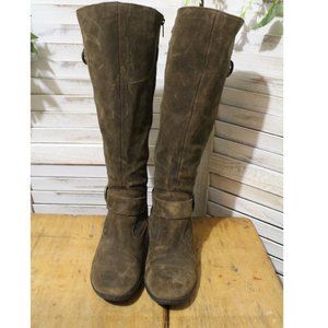 Born Brown Suede Leather Distressed Tall Natasha Boot Side Zip Buckles
